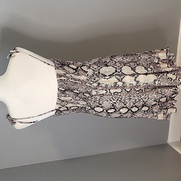 Express Tan & Black Snakeskin Print Lined Smocked Back Mini Sundress Size S - Picture 3 of 13